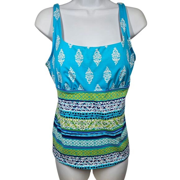 Lands' End Square Neck Underwire Tankini Beach Living Tummy Control 10 Petite - Picture 1 of 8